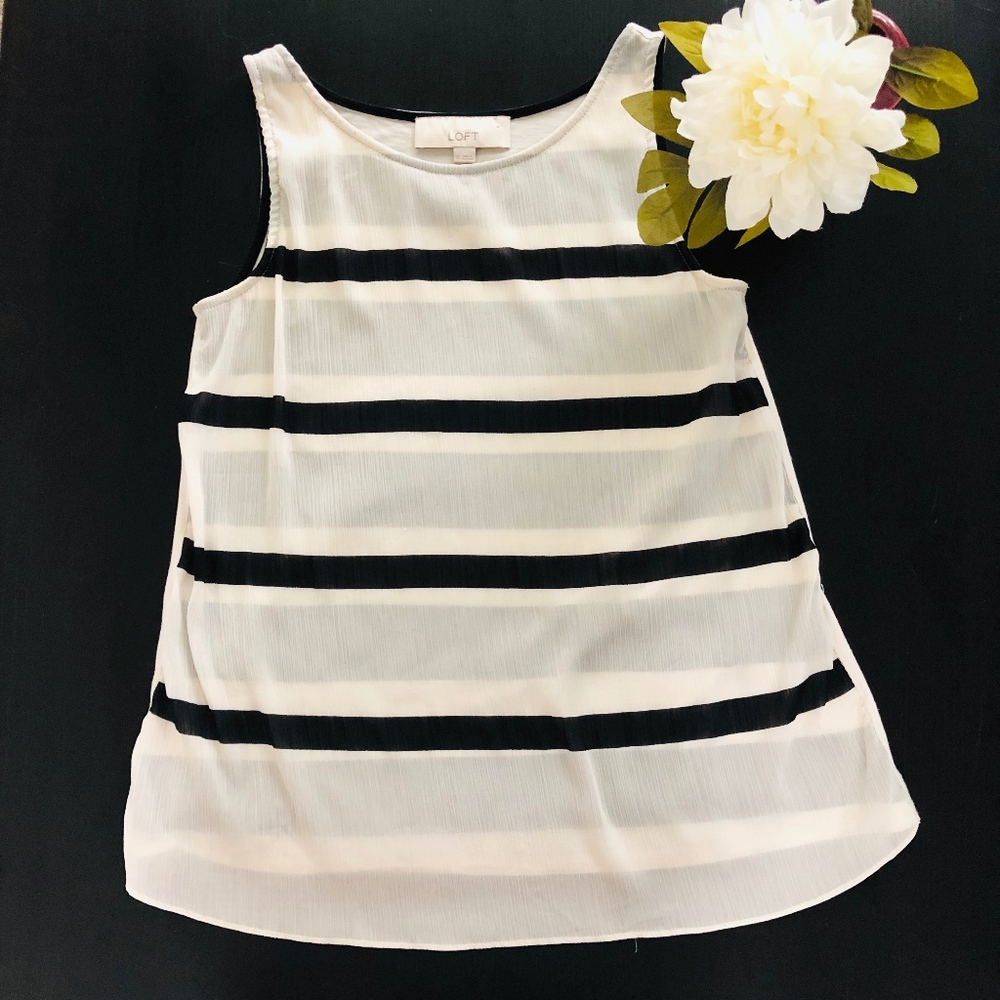 🌟3/$25 LOFT Sheer Overlay Striped Tank Top Blouse